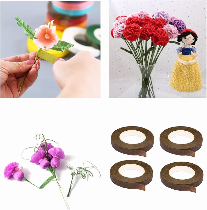 Transun Moo 4 Rolls 1/2 Inch Floral Tapes Florist Wraps for Bouquet Stem and Flowers Making Craft Projects (30 Yards, Brown) - Image 4